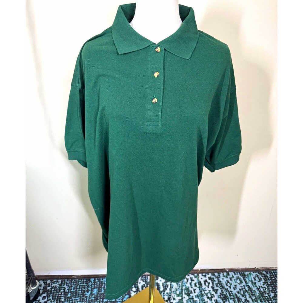 Tri-Mountain Womens Polo Shirt 3XL Green Solid Collared Button Pique 426